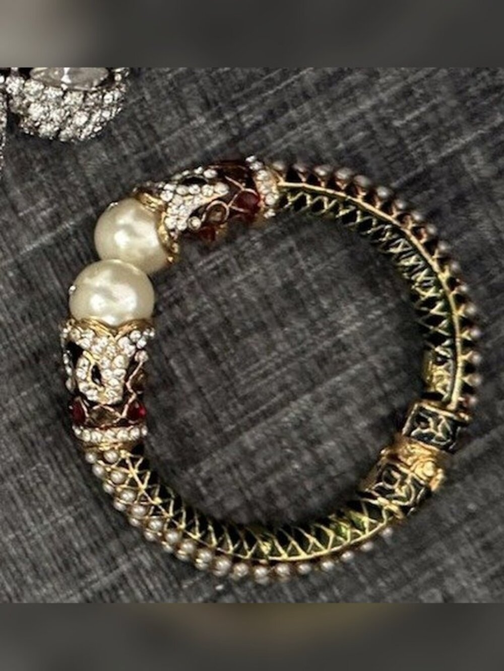 Enamel and Faux Pearl Hinged Bangle